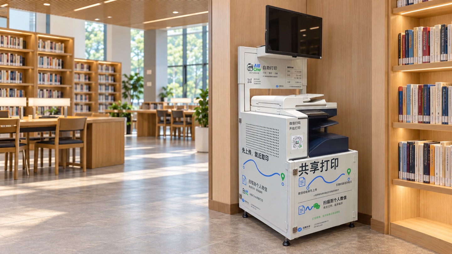 all印one图书馆共享文印应用场景AI示意